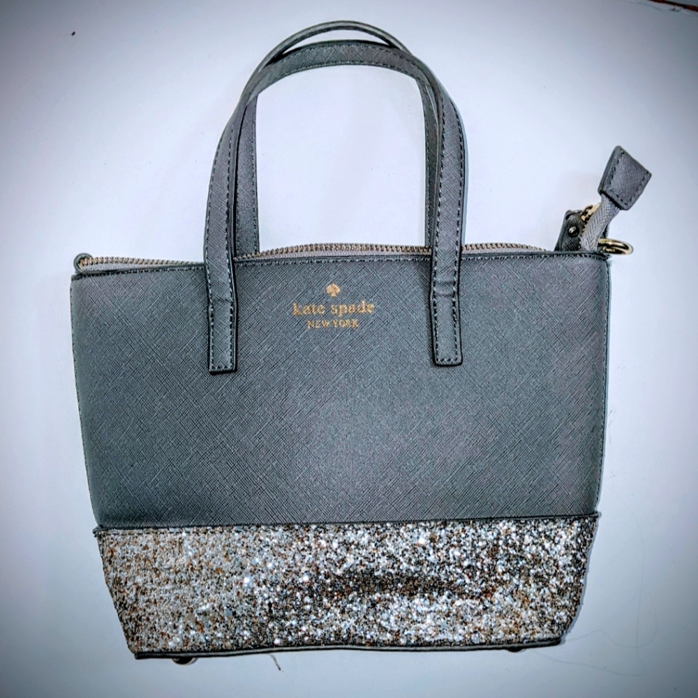 Kate Spade Mini Tote Gray and Silver Satchel with Glitter Finish